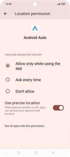 Press the required setting.