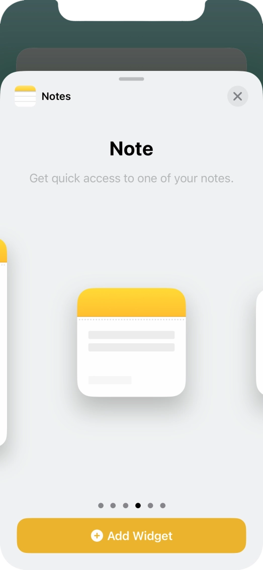 Slide your finger right or left on the screen to select the required widget size.