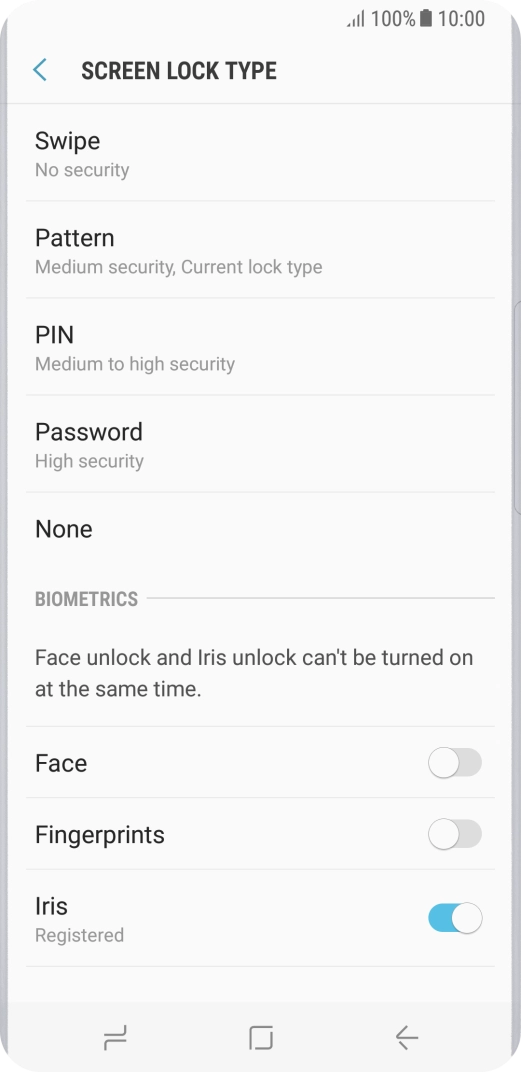 Press None and follow the instructions on the screen to turn off use of phone lock code.