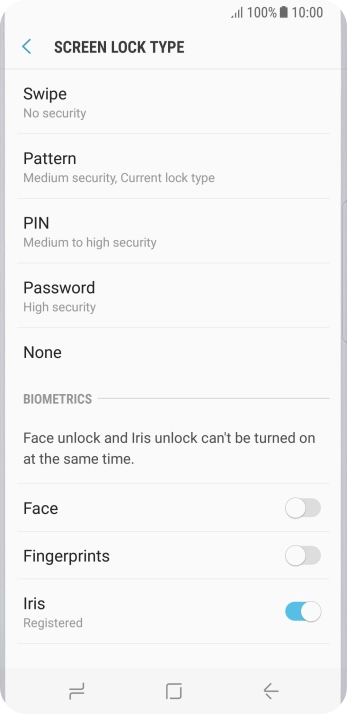 Press None and follow the instructions on the screen to turn off use of phone lock code.
