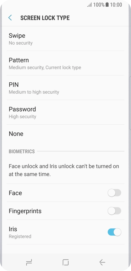 Press None and follow the instructions on the screen to turn off use of phone lock code.
