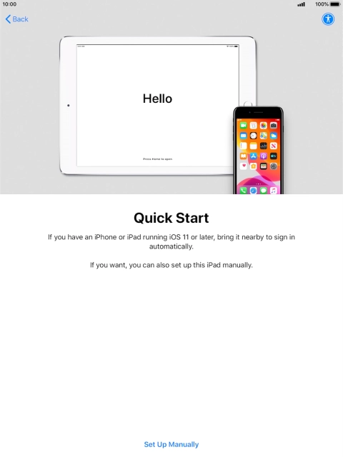 Follow the instructions on the screen to transfer content from another device running iOS 11 or later or press Set Up Manually.