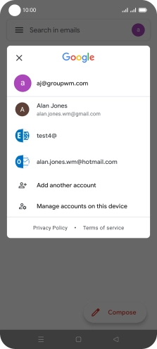 Press the required email account.