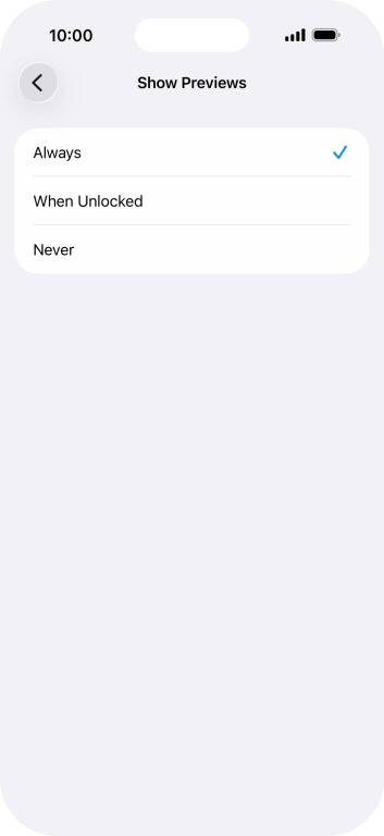 To select notification preview on the lock screen, press Always.