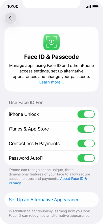 Press the indicators next to the required settings to turn them on or off.