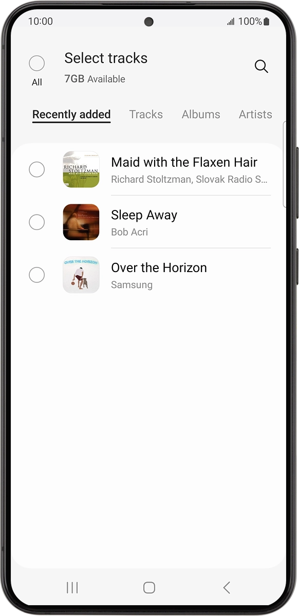 On your phone: Press the required audio files to select them.