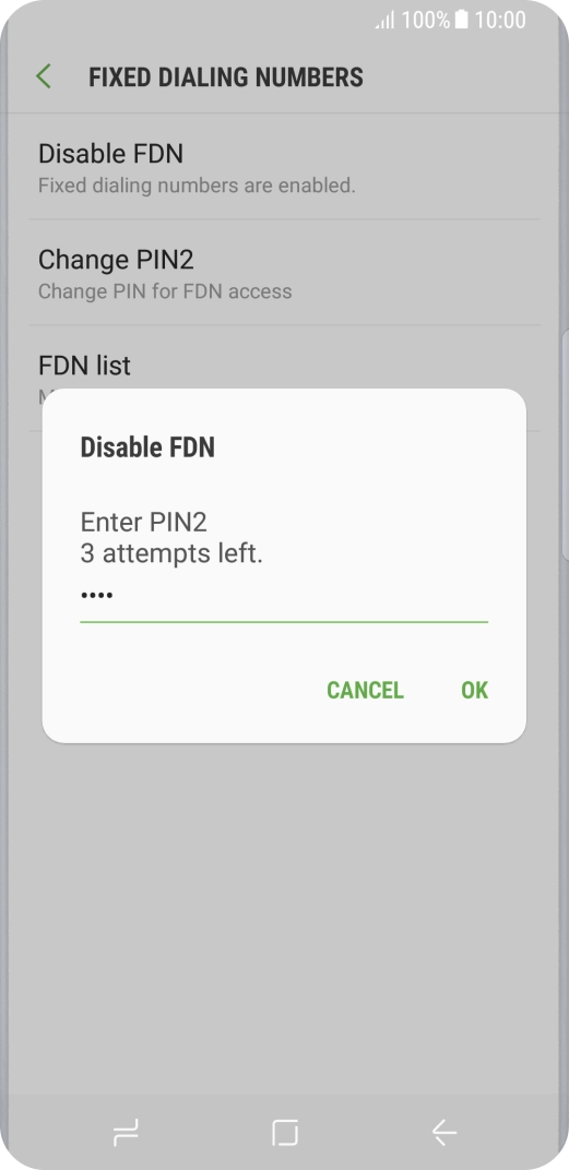 Key in your PIN2 and press OK. The default PIN2 is 0000.