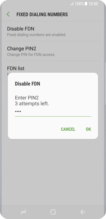 Key in your PIN2 and press OK. The default PIN2 is 0000.