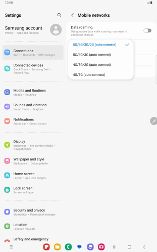 Press the required network mode.