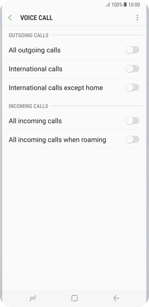 Press the indicator next to the required barring type.
