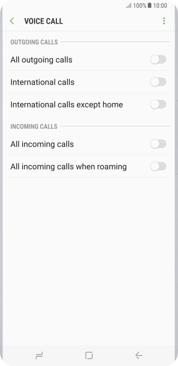 Press the indicator next to the required barring type.