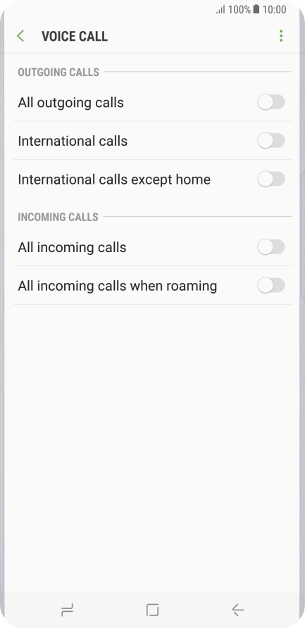 Press the indicator next to the required barring type.