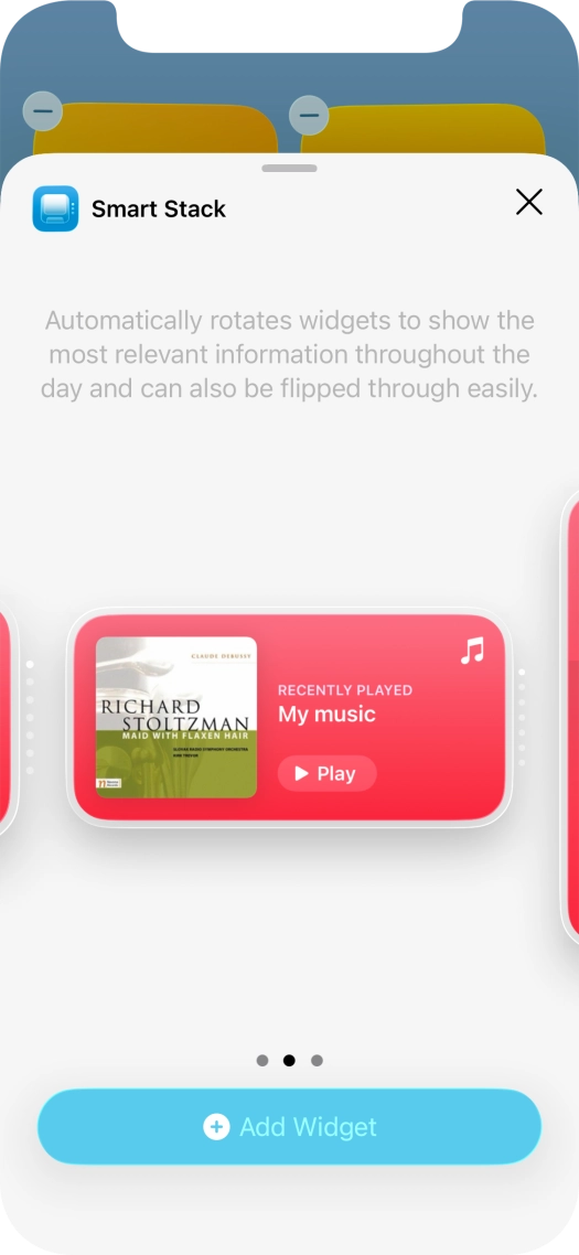 Slide your finger right or left on the screen to select the required widget size.