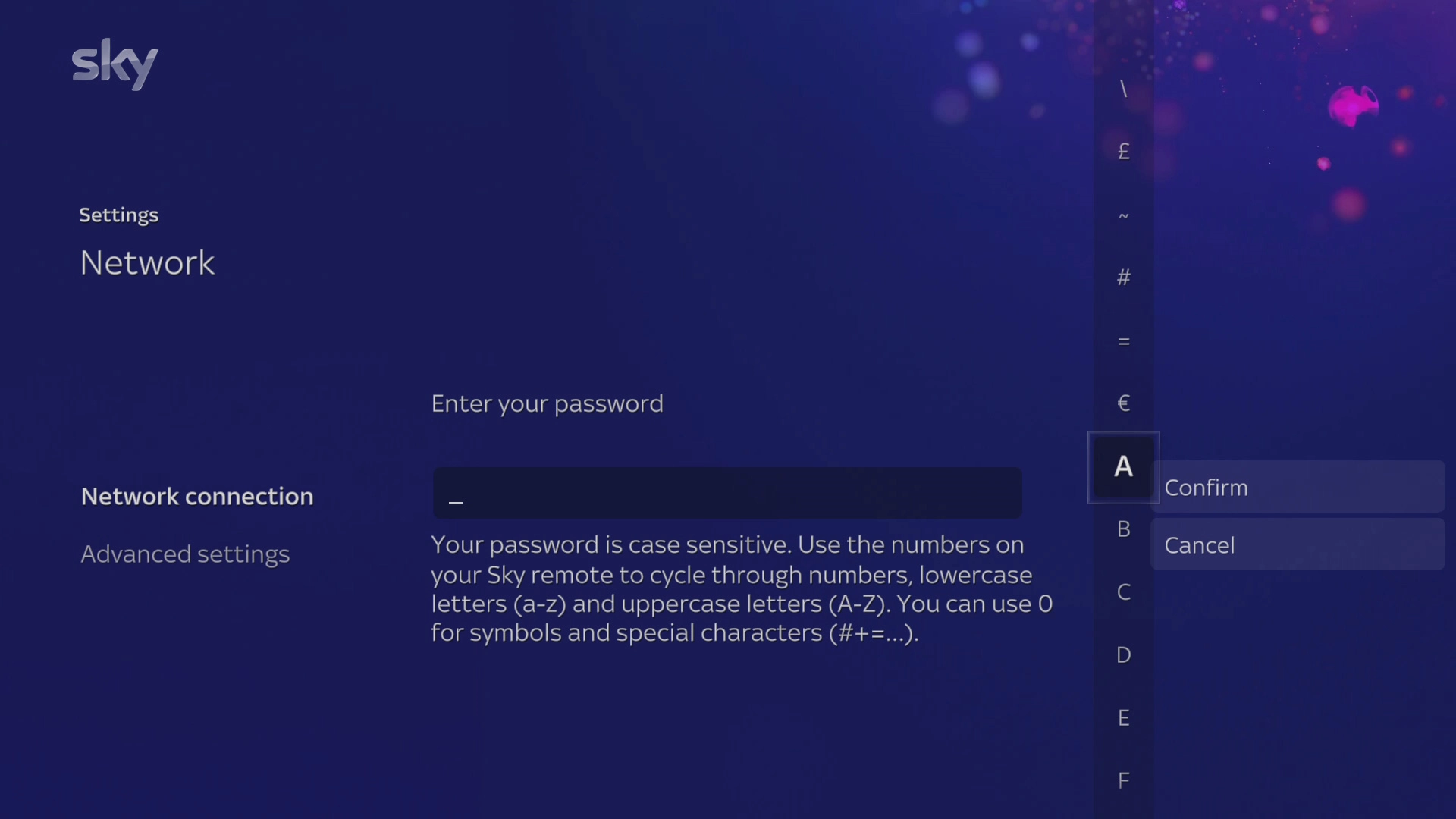 Key in the password for the Wi-Fi network.