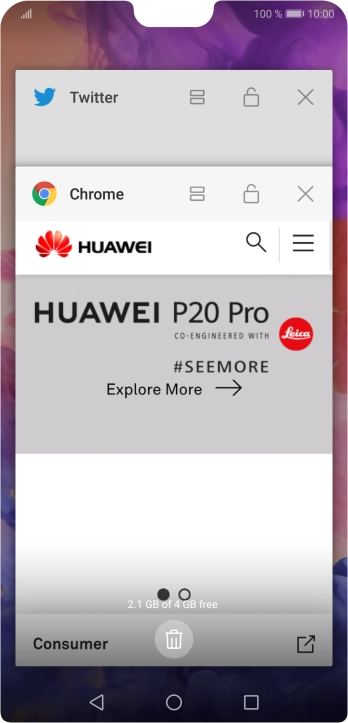 To end one running application, slide your finger right on the required application.