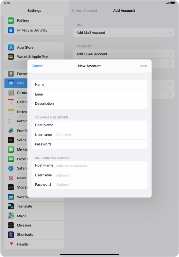 Press Username and key in the username for your email account.