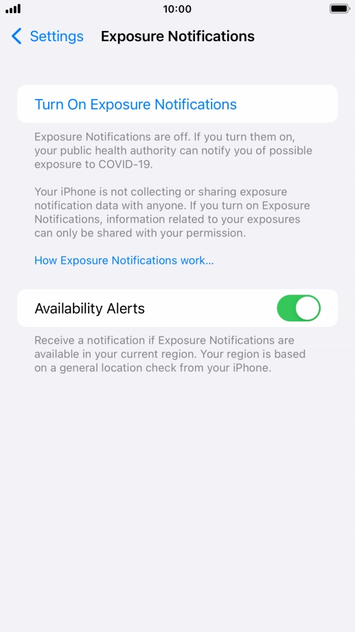 Press Turn On Exposure Notifications.