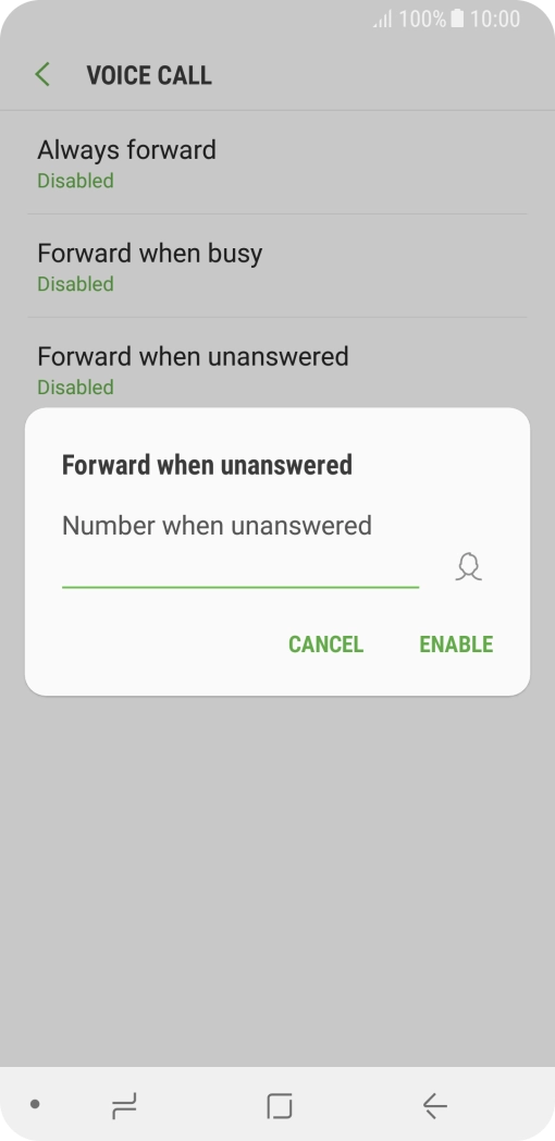 Key in +447953222222 and press ENABLE.