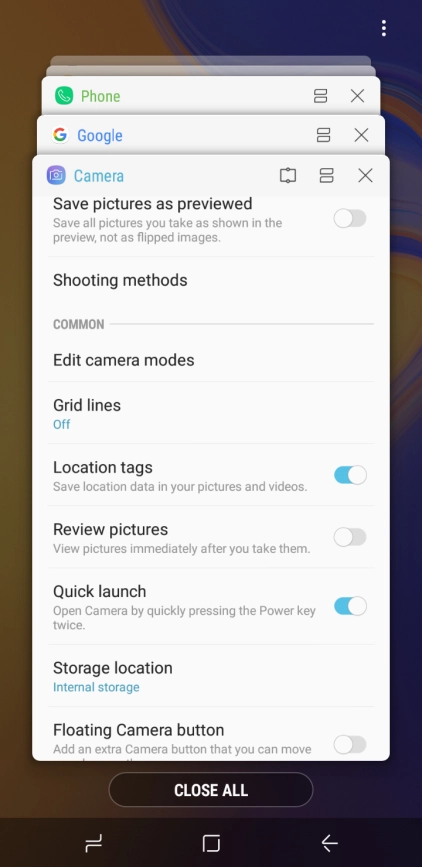 To end one running application, slide your finger right on the required application.