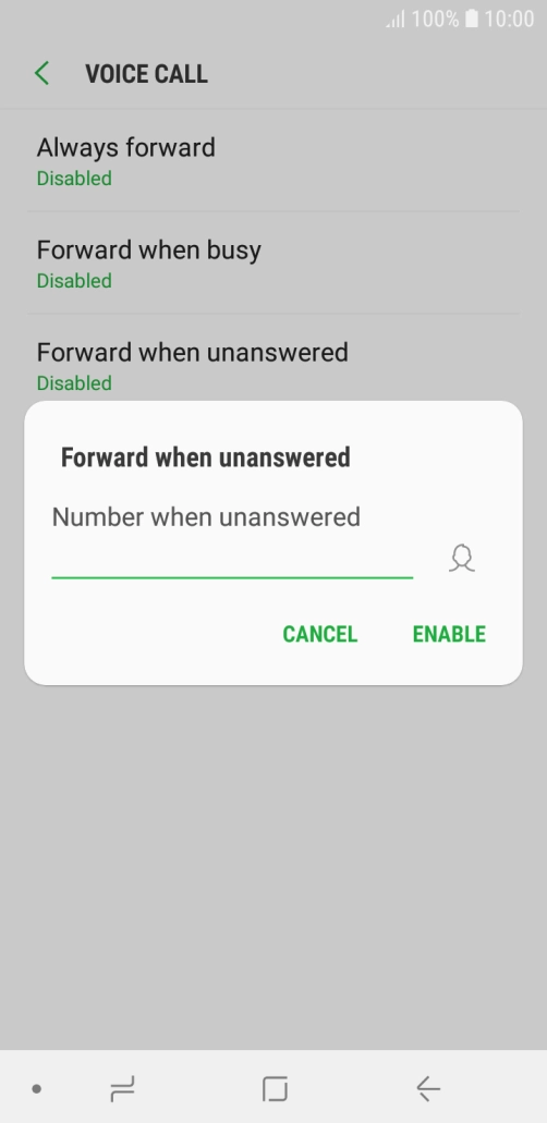 Key in +447953222222 and press ENABLE.
