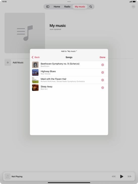 Go to the required category and press the add icon next to the required audio file.