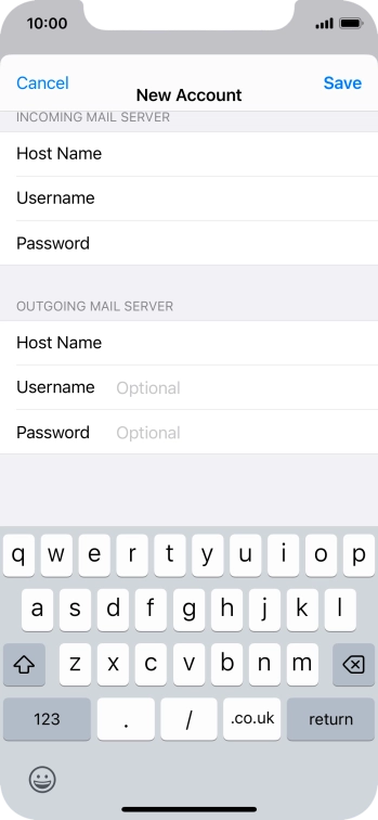 Press Username and key in the username for your email account.