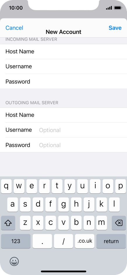 Press Username and key in the username for your email account.
