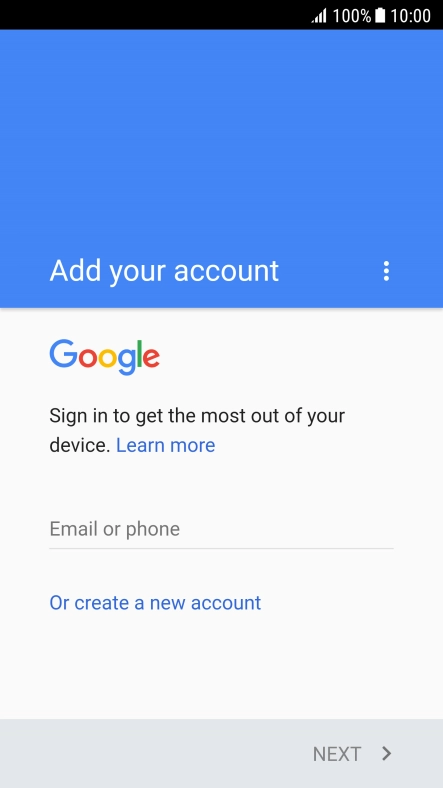 If you don't have a Google account, press Or create a new account and follow the instructions on the screen to create an account.