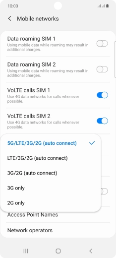 Press the required network mode.