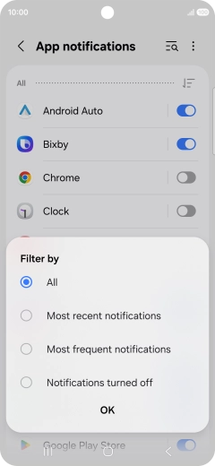 Press the required setting.