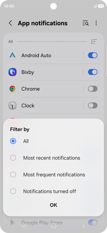 Press the required setting.