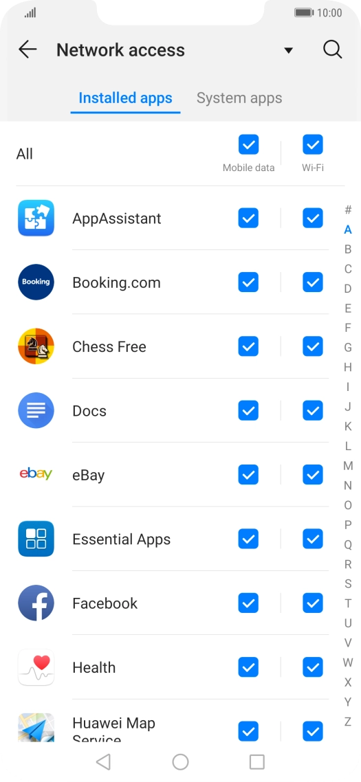 Press the field next to the application name in the 