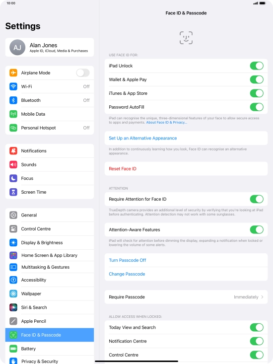 Press the indicators next to the required settings to turn them on or off.