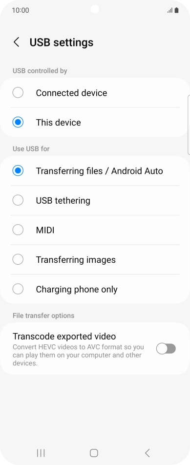 Press Transferring files / Android Auto.