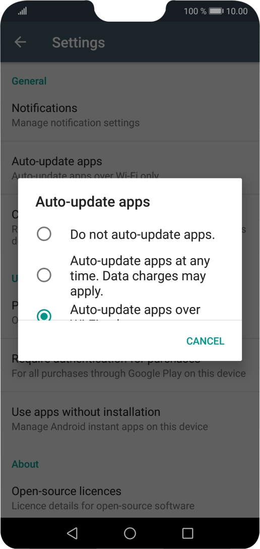 To turn off automatic update of apps, press Do not auto-update apps..