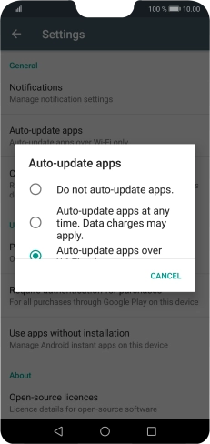 To turn off automatic update of apps, press Do not auto-update apps..