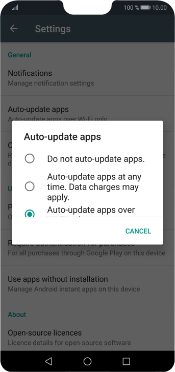 To turn off automatic update of apps, press Do not auto-update apps..