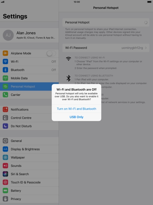 If Wi-Fi is turned off, press Turn on Wi-Fi and Bluetooth.