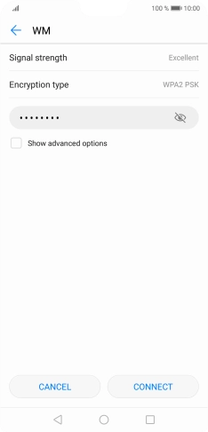 Key in the password for the Wi-Fi network and press CONNECT.
