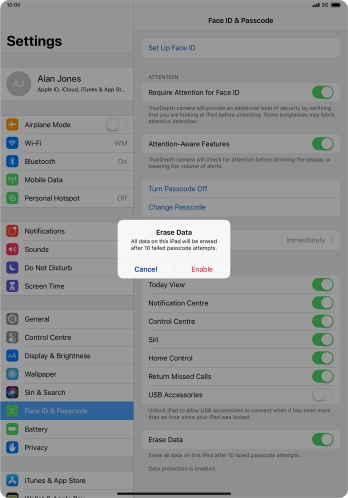If you turn on the function, press Enable.