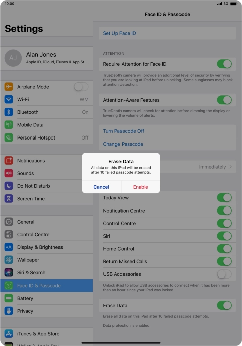 If you turn on the function, press Enable.