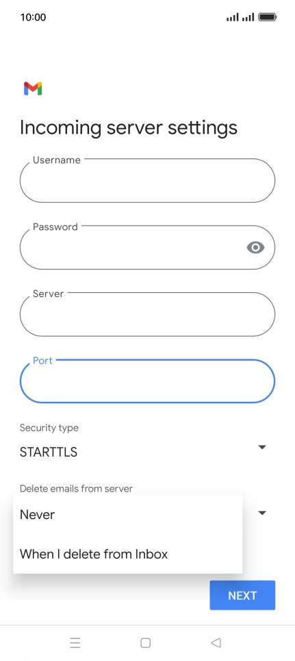 Press Never to keep email on the server when you delete them on your phone.