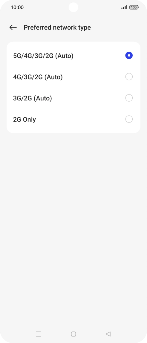 Press the required network mode.