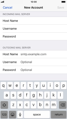 Press Host Name and key in the name of your email provider's outgoing server.