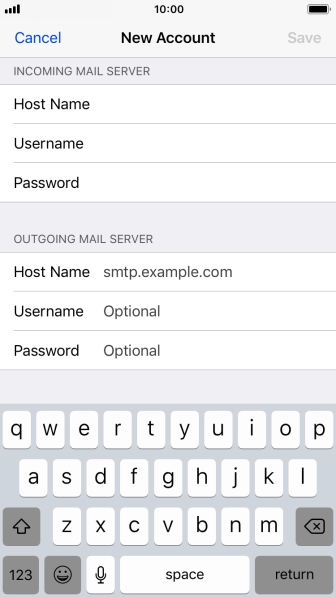 Press Host Name and key in the name of your email provider's outgoing server.