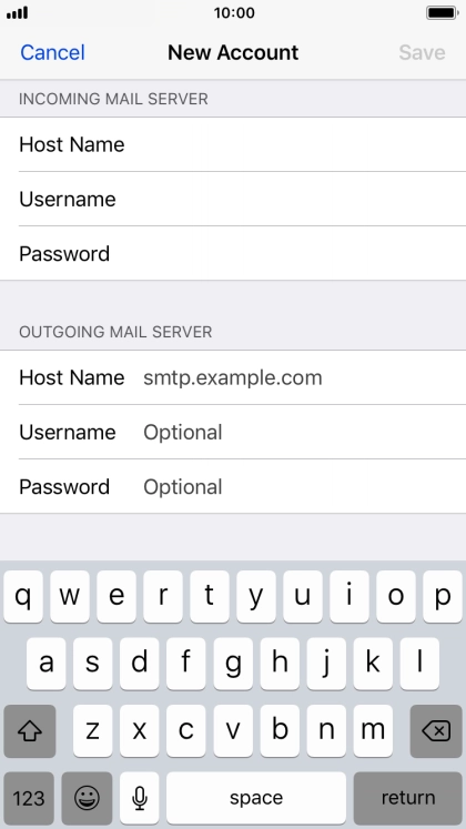 Press Host Name and key in the name of your email provider's outgoing server.