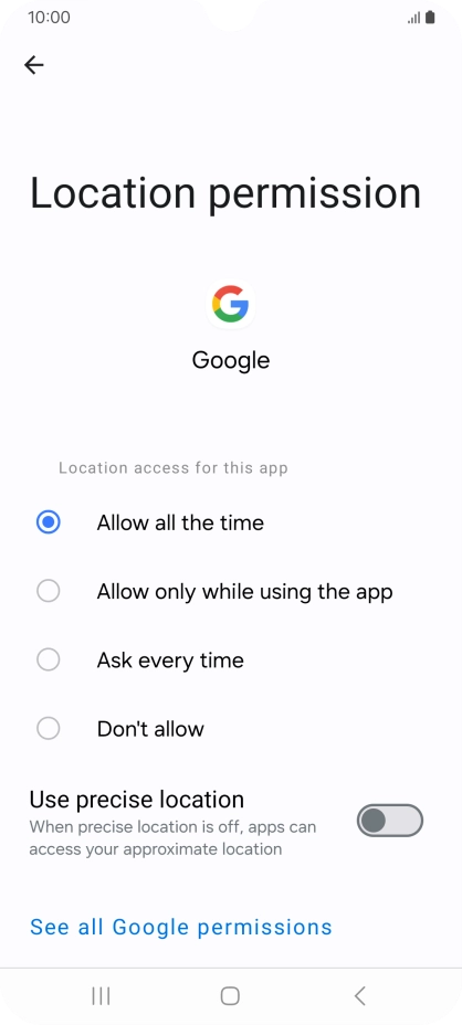 Press the required setting.