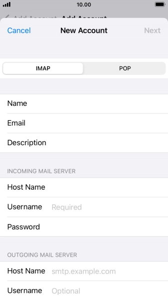 Press Username and key in the username for your email account.