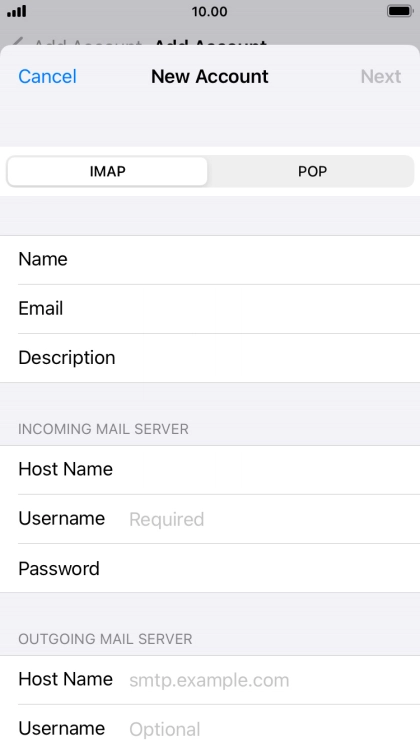 Press Username and key in the username for your email account.