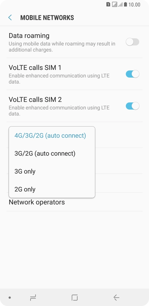 Press the required network mode.